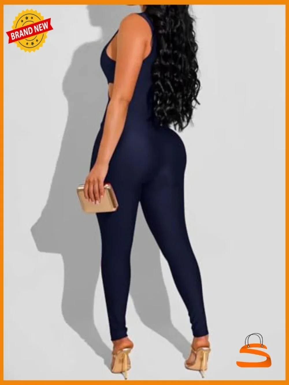 Cut Out Bodycon Jumpsuit Sleeveless Deep V Neck Zip Back Clubwear